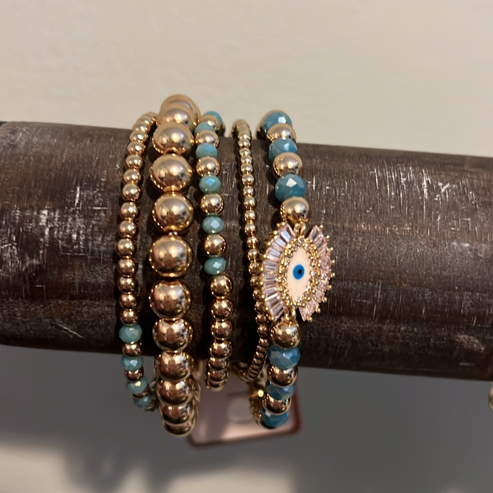 Evil eye stretch bracelet stack